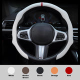 2026 Nappa Leather Steering Wheel Cover - Quick-Turn, Non-Slip, Breathable, Ultra-Thin, Comfortable, Secure Grip 4-Season Car Interior Car Accessories for Modern Vehicle Owners (White Leather with Red Stitching) Enhances Your Drive