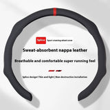 2026 Nappa Leather Steering Wheel Cover - Quick-Turn, Non-Slip, Breathable, Ultra-Thin, Comfortable, Secure Grip 4-Season Car Interior Car Accessories for Modern Vehicle Owners (White Leather with Red Stitching) Enhances Your Drive