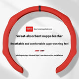 2026 Nappa Leather Steering Wheel Cover - Quick-Turn, Non-Slip, Breathable, Ultra-Thin, Comfortable, Secure Grip 4-Season Car Interior Car Accessories for Modern Vehicle Owners (White Leather with Red Stitching) Enhances Your Drive