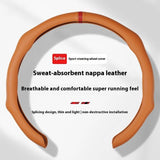 2026 Nappa Leather Steering Wheel Cover - Quick-Turn, Non-Slip, Breathable, Ultra-Thin, Comfortable, Secure Grip 4-Season Car Interior Car Accessories for Modern Vehicle Owners (White Leather with Red Stitching) Enhances Your Drive