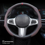 2026 Nappa Leather Steering Wheel Cover - Quick-Turn, Non-Slip, Breathable, Ultra-Thin, Comfortable, Secure Grip 4-Season Car Interior Car Accessories for Modern Vehicle Owners (White Leather with Red Stitching) Enhances Your Drive